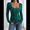 thumbnail image 4 of Camisas de Larga para Mujer, Cuello Cuadrado, Tops Cortos de Punto Acanalado, Conjuntos de Otoño, Ropa de Moda Verde L, 4 of 10