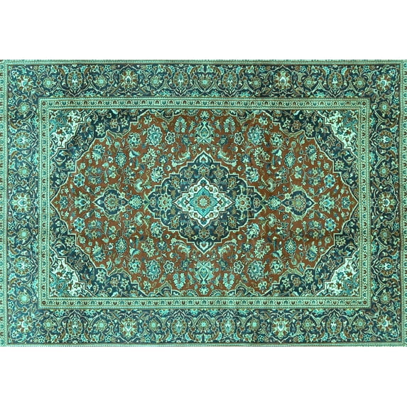 Ahgly Company Machine Washable Indoor Rectangle Persian Turquoise Blue Traditional Area Rugs, 7' x 9'