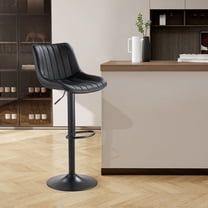 SAETSFEG Bar Stools, Adjustable Swivel Counter Height Bar Stool with Footrest, Modern PU Leather Bar Chairs for Kitchen Island, Dining Room, Black