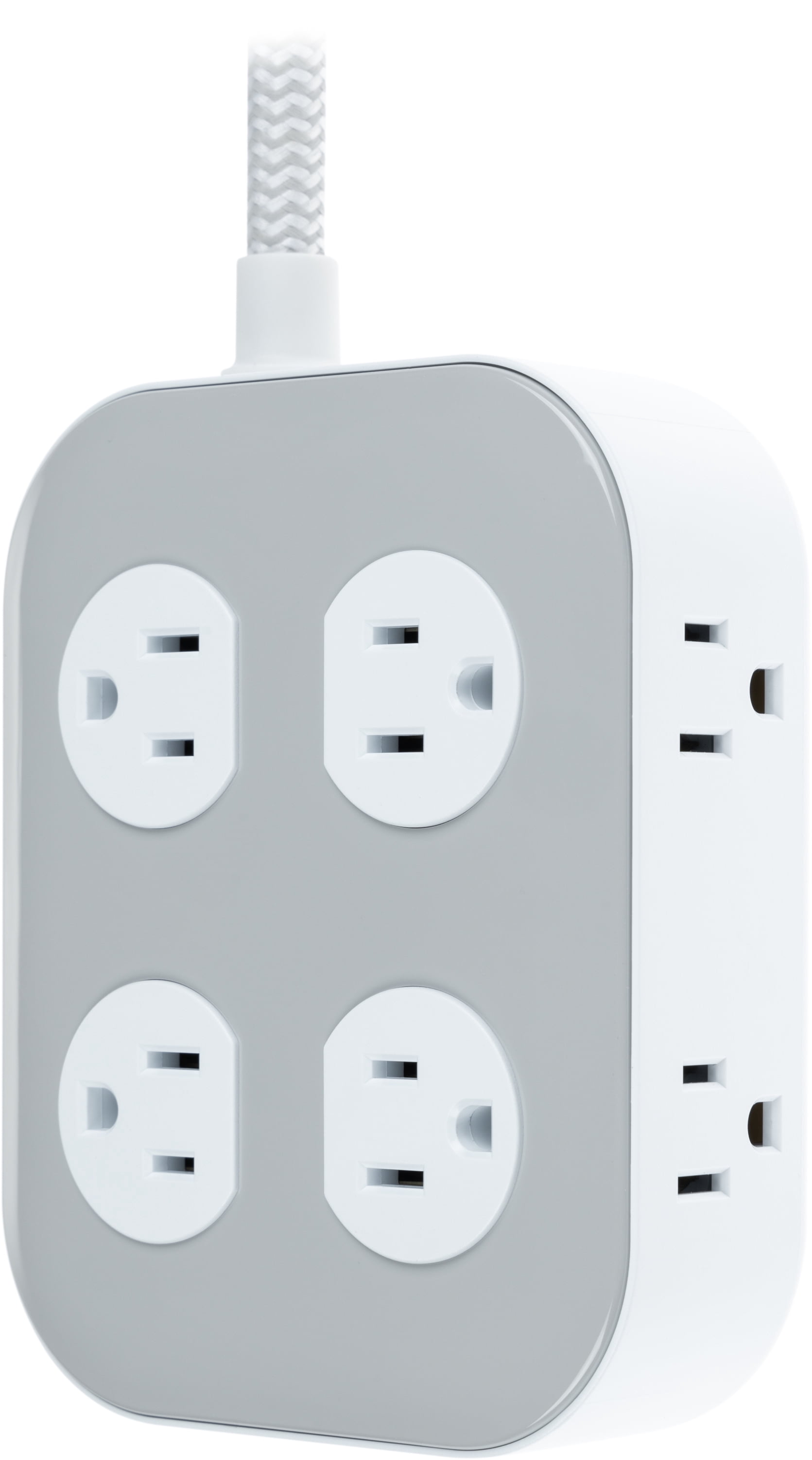 GE Surge Protector, 10-Outlet Power Strip, 2100 Joules, 4ft Braided Cord, Gray/White
