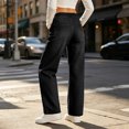 thumbnail image 5 of Vynhevius Women's Denim Jeans Solid Straight Leg Multi Pockets Elastic Waist Long Trousers, 5 of 7