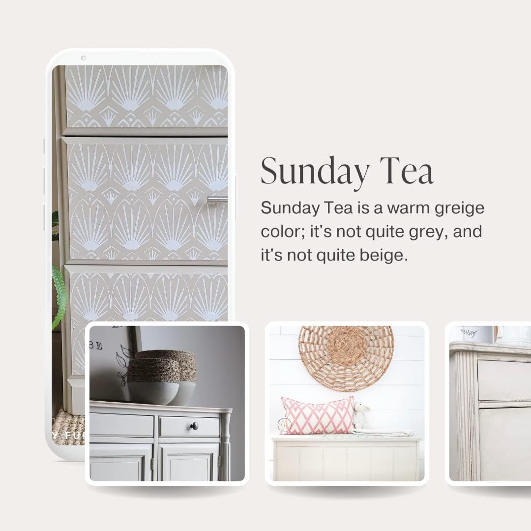 JJEAN-Country Chic All-in-One Chalk Paint for Furniture, Cabinets, Home Decor, Eco-Friendly, Matte Finish, Built-In Primer & Top Coat for Wood, Metal - No Wax Needed (Sunday Tea (Warm Grey), Sample (