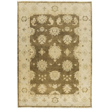 - 5.5' x 8.5' Bursts Gold and Olive Green Fringed New Zealand Wool Area Throw Rug