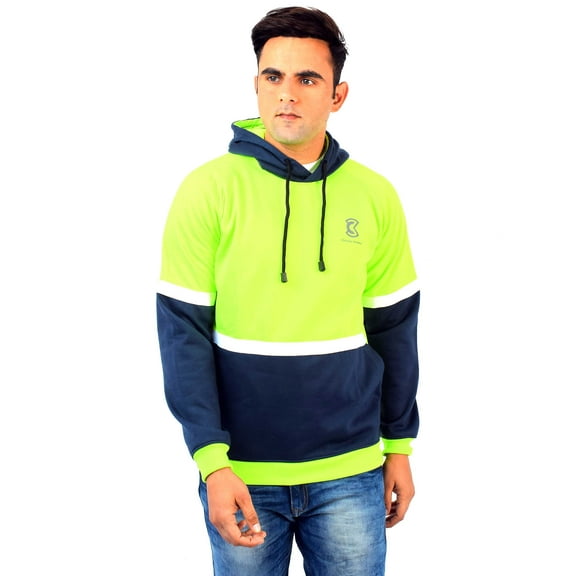 Chanda Khuba Hoodies for Men Red and Neon Green Fleece Blend Full Sleeve Sweatshirt for Men - CKHD05-04-S