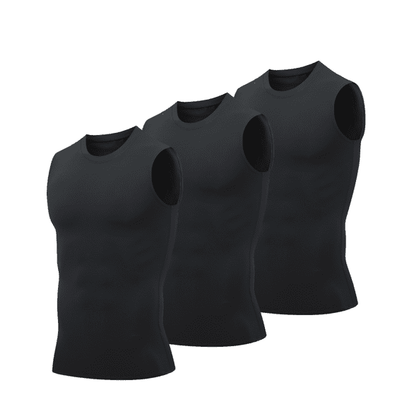 3 Pcs Sleeveless Shirt For Men's Sports Muscle Slimming Shirt, Men's Compression Vest, Breathable And Comfortable Running, Shaping And Cycling Top Black L