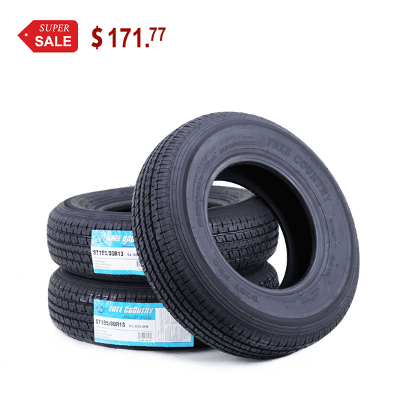 Set of 3 Free Country Premium Trailer Tires ST 185/80R13 6PR Load Rangd C Steel Belted Radial w/Scuff Guard