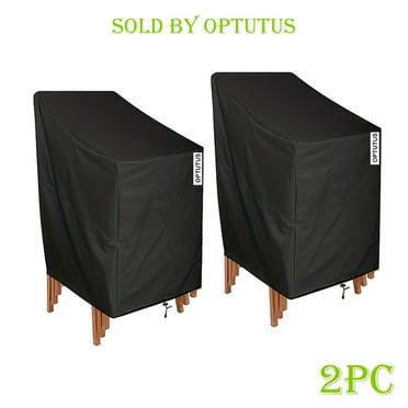 OPTUTUS Outdoor Chair Covers, 2 Pack Patio Deep Seat Cover，Patio Waterproof Furniture Covers for 4-6 Stacking Chairs, Black-27 x 27 x 47 inch