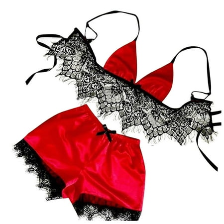 

Lingerie for Women Plus Size Ladies Strap Crochet Lace Cutout Teddy Embroidery Gauze Underwear Push Up Bra and Panty Sets for Women Comfy Red XXL