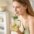 thumbnail image 2 of Bow Shaped Square Transparent Glass Cup With Lid Handle Suitable For And Girls Heat Coffee Cup Glass&Bottle, 2 of 5