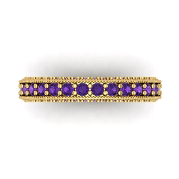 1.44 ctw Wedding Band for Women - 18K Yellow Gold Natural Amethyst Stackable Eternity Ring