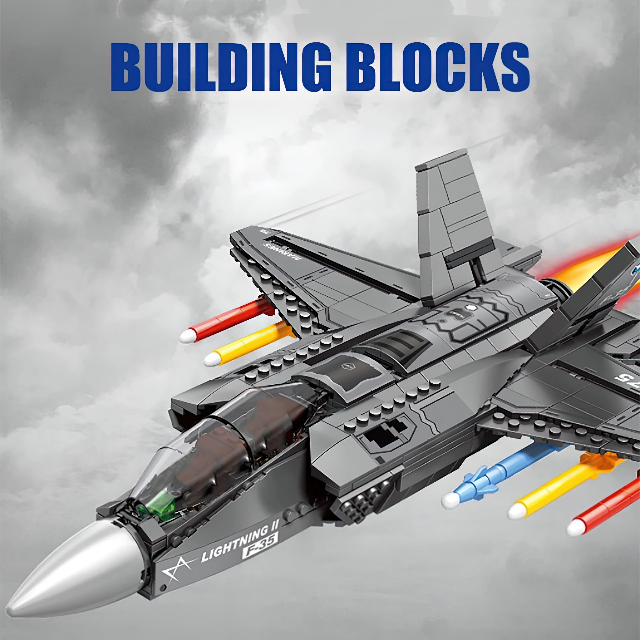 HI-Reeke Aircraft Model Building Block Set F-35 Lightning II Military Fighter Jet Building Kit Gray