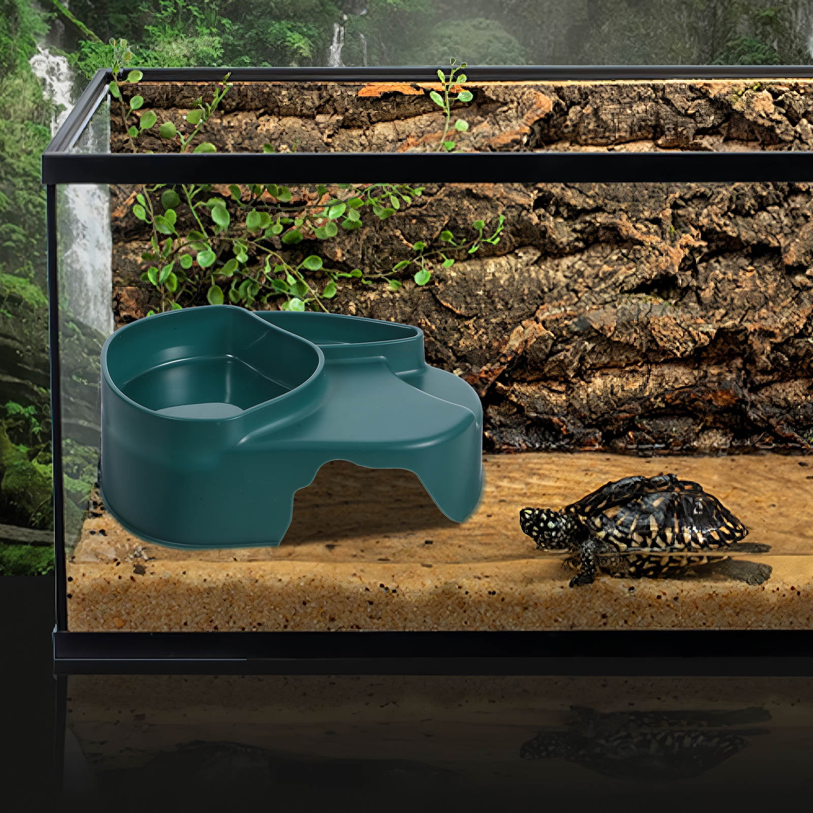 UPOUART Dark Reptile Feeding Bowl with Cave Shelter and Water Dish for Secure Pet