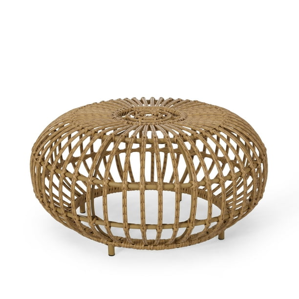 Noble House Lunsford Outdoor Wicker, Outdoor Round Brown Wicker Coffee Table