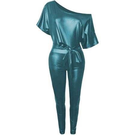 Women Sexy One Piece Faux Leather Jumpsuit Bodycon Long Sleeve Long Pants Bodysuit Outfits Rompers Casual Tracksuit