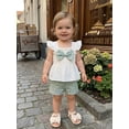 thumbnail image 5 of Loicainy Toddler Baby Girl Summer Clothes 6 12 18 24 Months 2T 3T 4T Casual Decorative Bow Smocked Flying Sleeve Tops and Flower Shorts 2 Pcs Outfits Set, 5 of 9