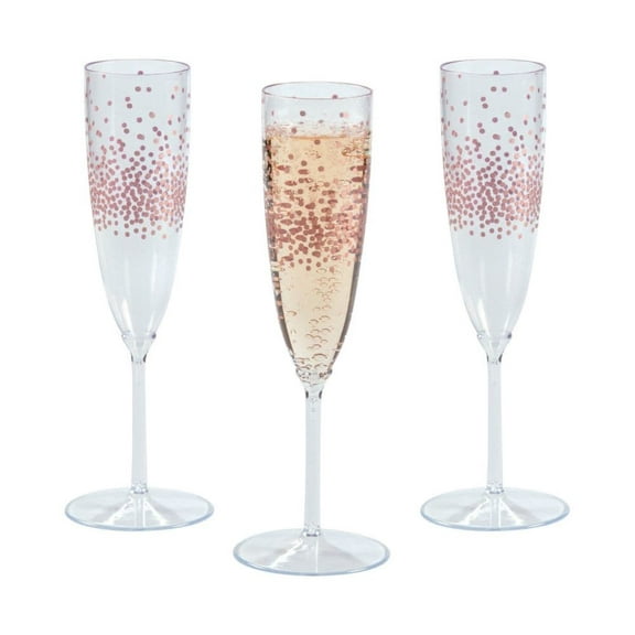 Premium Rose Gold Dot Champagne Flutes - Party Supplies - 25 Pieces