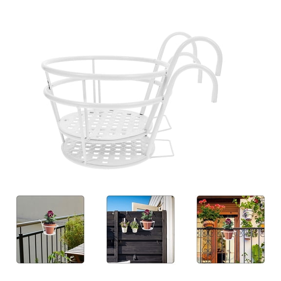 UPOUART White Iron Plant Hangers with Railing Hooks, Indoor Flowerpot Holders for Decor, 2 Pieces