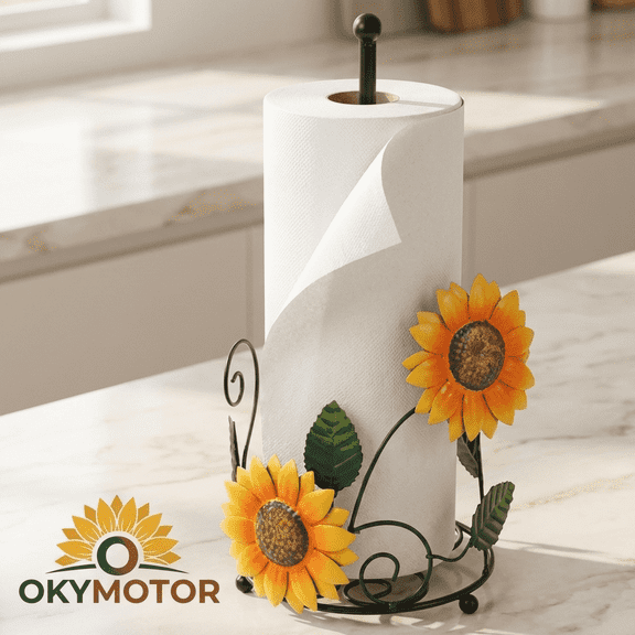 OKYMOTOR Sunflower Paper Towel Holder, Weighted Base Thickened Iron Kitchen Paper Towel Stand for Countertop & Dining Island, Stable Non-Slip