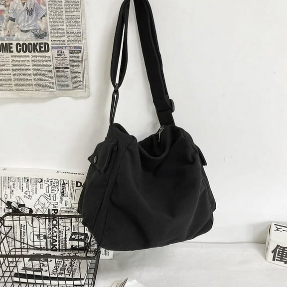 HMSHA Large Capacity Crossbody Bags Casual Canvas Shoulder Bag for Women Solid Purses and Handbags Fabric Unisex Travel Handbags Purse