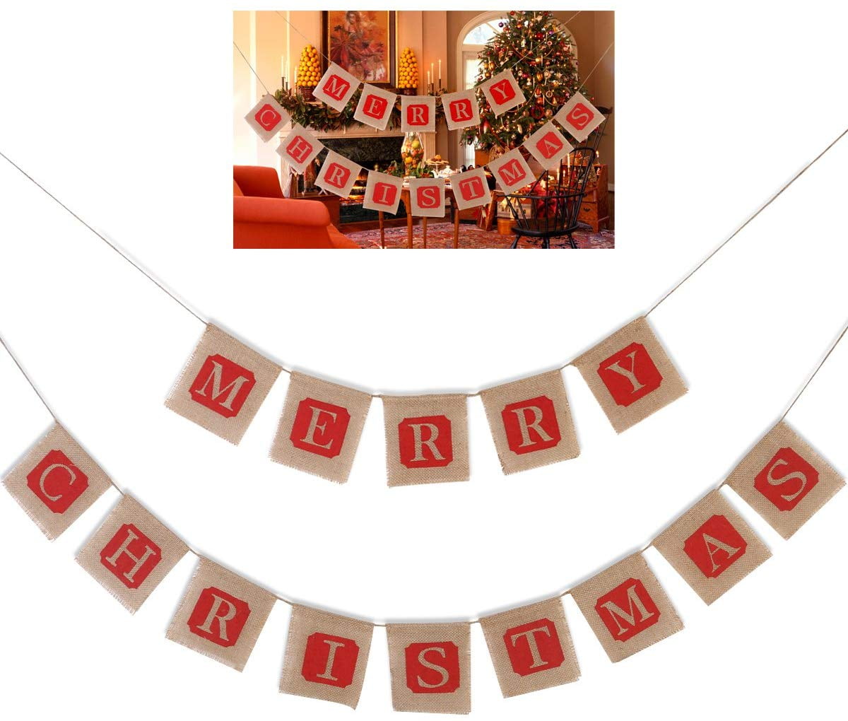 Christmas Garland Burlap Bunting Hessian Banner Be Merry Flags Home Decor Chic 