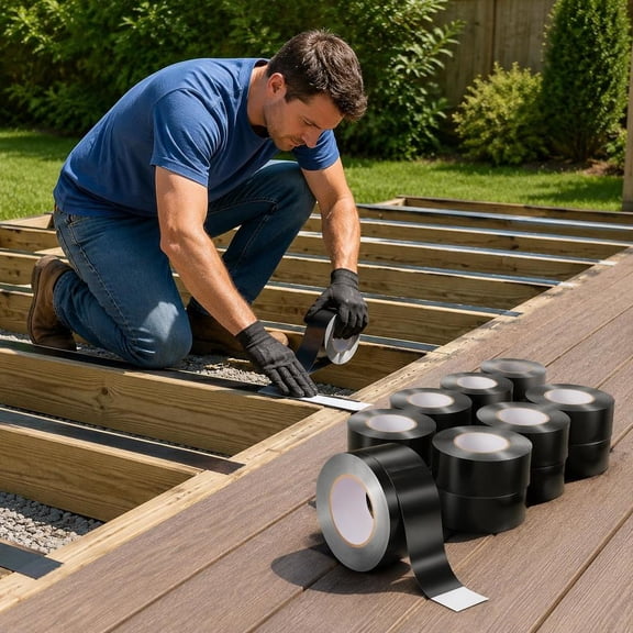 Deck Joist Tape, 2 in x 50 ft, 10 Pack, Waterproof Butyl Flashing Tape, Self-Adhesive for Wood Decks, Roofs, RVs, and Pipe Repair