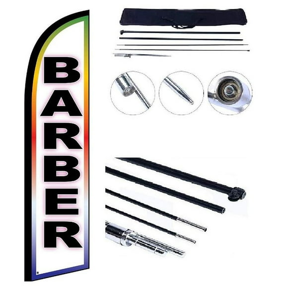 Barber Business Advertising Windless Feather Flutter Flag 10 x 2.5 Foot Flag and 13 Feet Pole with Ground Stake (1)