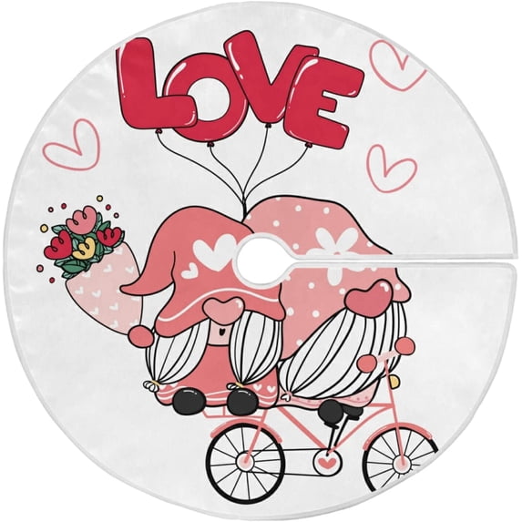 FMSHPON Gnome CouplePink Love Bicycle Xmas Christmas Tree Skirt Stand Mat for Holiday Party Decoration Indoor Outdoor 48 inches