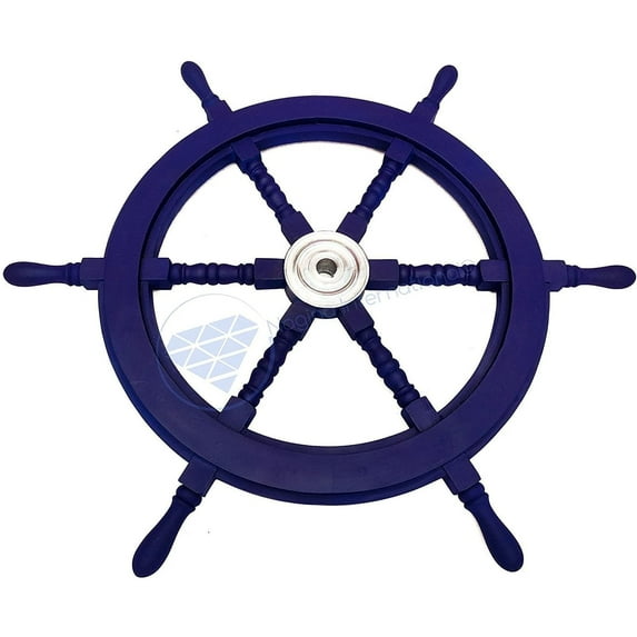 Wooden Ship Wheel Dark Blue Painted - (Aluminum Hub) - (18 Inches, Dark Blue)