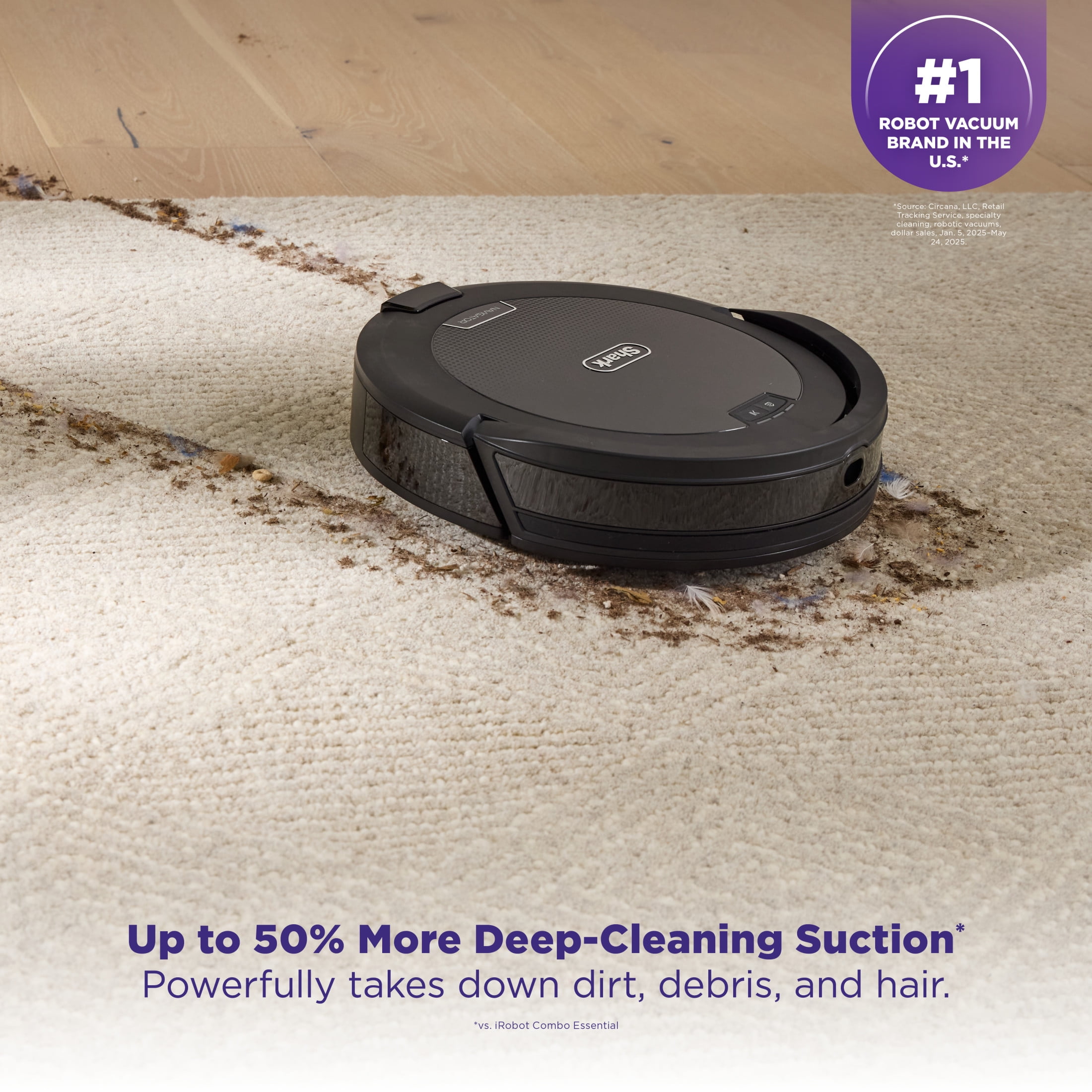 Shark Navigator Robot Vacuum, Smart Path Navigation, Row-by-Row Mapping, Object Detection, RV2100