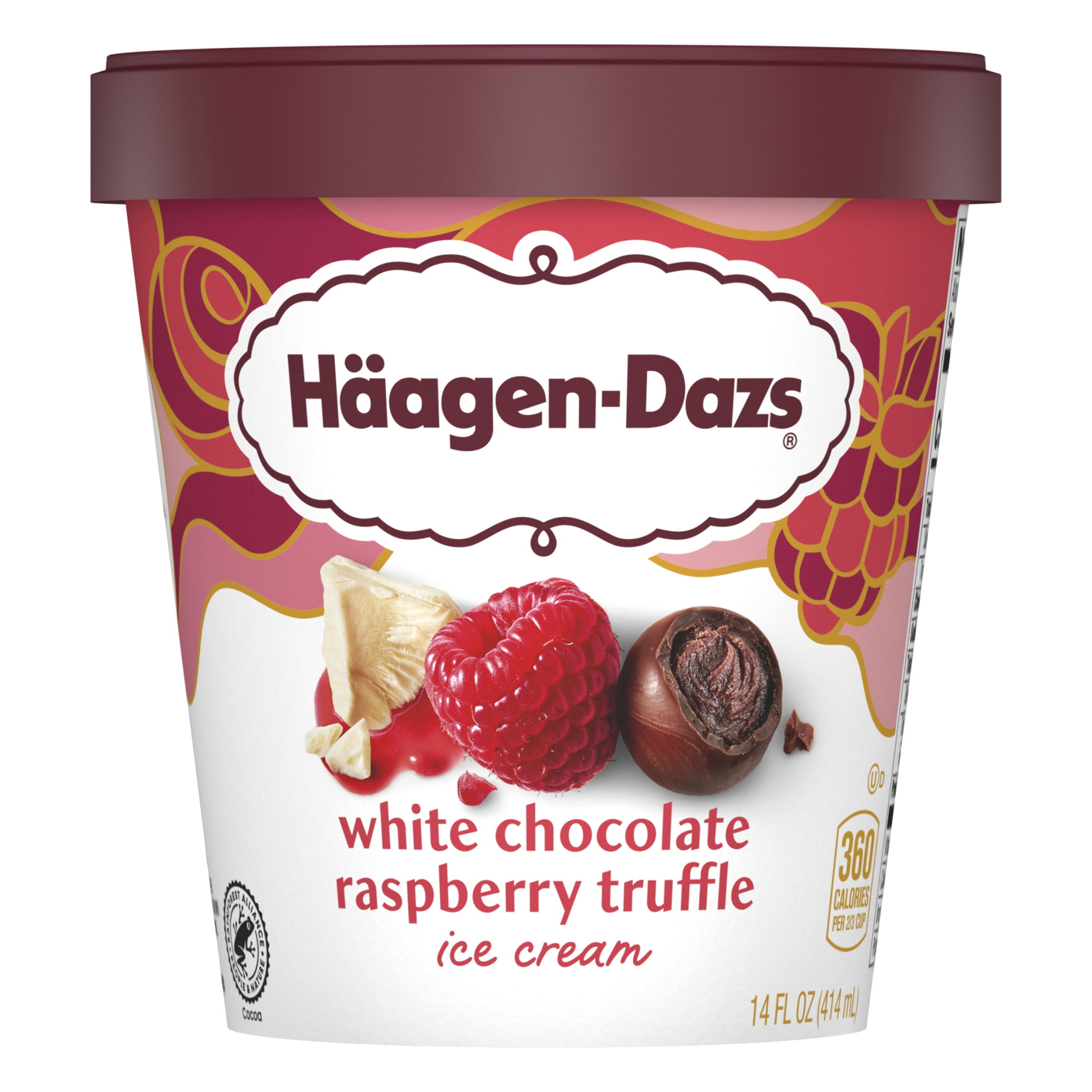 Haagen Dazs White Chocolate Raspberry Truffle Ice Cream, Gluten Free, Kosher, 14 oz