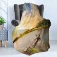 thumbnail image 4 of Nature Soft Flannel Fleece Blanket, Wooden Deck on the Lake Surrounded by Foliage Greenery Evening Sky Serene Landscape, Cozy Plush for Indoor and Outdoor Use, 60" x 80", Multicolor, by Ambesonne, 4 of 5