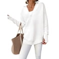 thumbnail image 2 of Women'S Long Sleeve Quarter Zip Pullover Sweater Casual Loose V Neck Collared Ribbed Knit Tops White L, 2 of 8