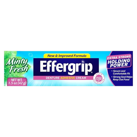 Effergrip Denture Adhesive Cream, Zinc Free Formula - 1.5 Oz, 3 Pack