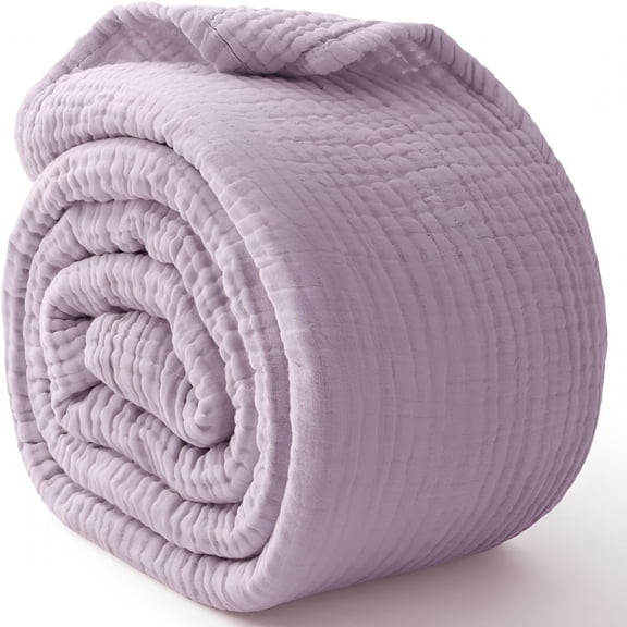 ARLAJO 100% Cotton Muslin Blanket Large 50"X 70",6 Layers Breathable and Lightweight Cotton Throw Blanket for Bed and Couch,Soft Quilt Bedspread,Gauze Blanket for Adults All Season,Lavender