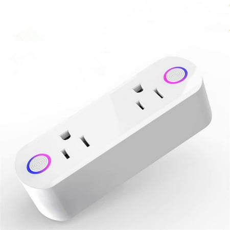 2 Pack,White,16A Smart Plug Two Socket with Power Energy Monitoring WiFi Outlet Tuya APP Alexa and Google Home Compatible Wireless Remote Control 2.4GHz Wi Fi
