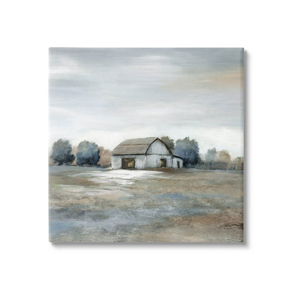 Countryside Barn Neutral Tones Landscape Painting Gallery Wrapped Canvas Print Wall Art