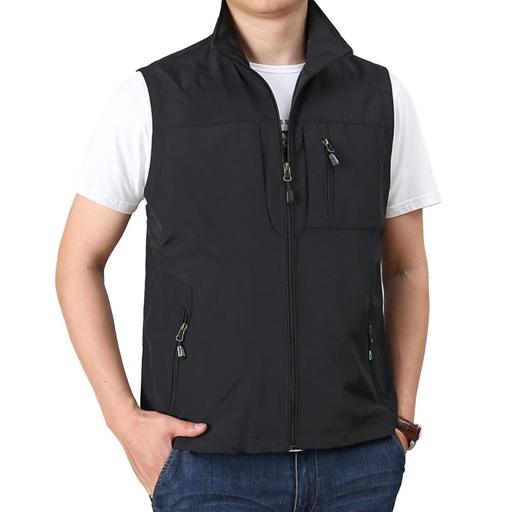 HAORUN Men Stand Collar Cargo Vest Breathable Sleeveless Utility Jacket