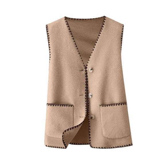 Juosiy Womens Plus Size Casual Thin Autumn Vest Solid Color V Neck Sleeveless Cardigans with Pockets