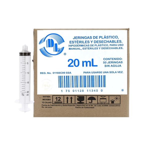 50 Jeringas De Plástico Dl 20 Ml Sin Aguja Grado Médico