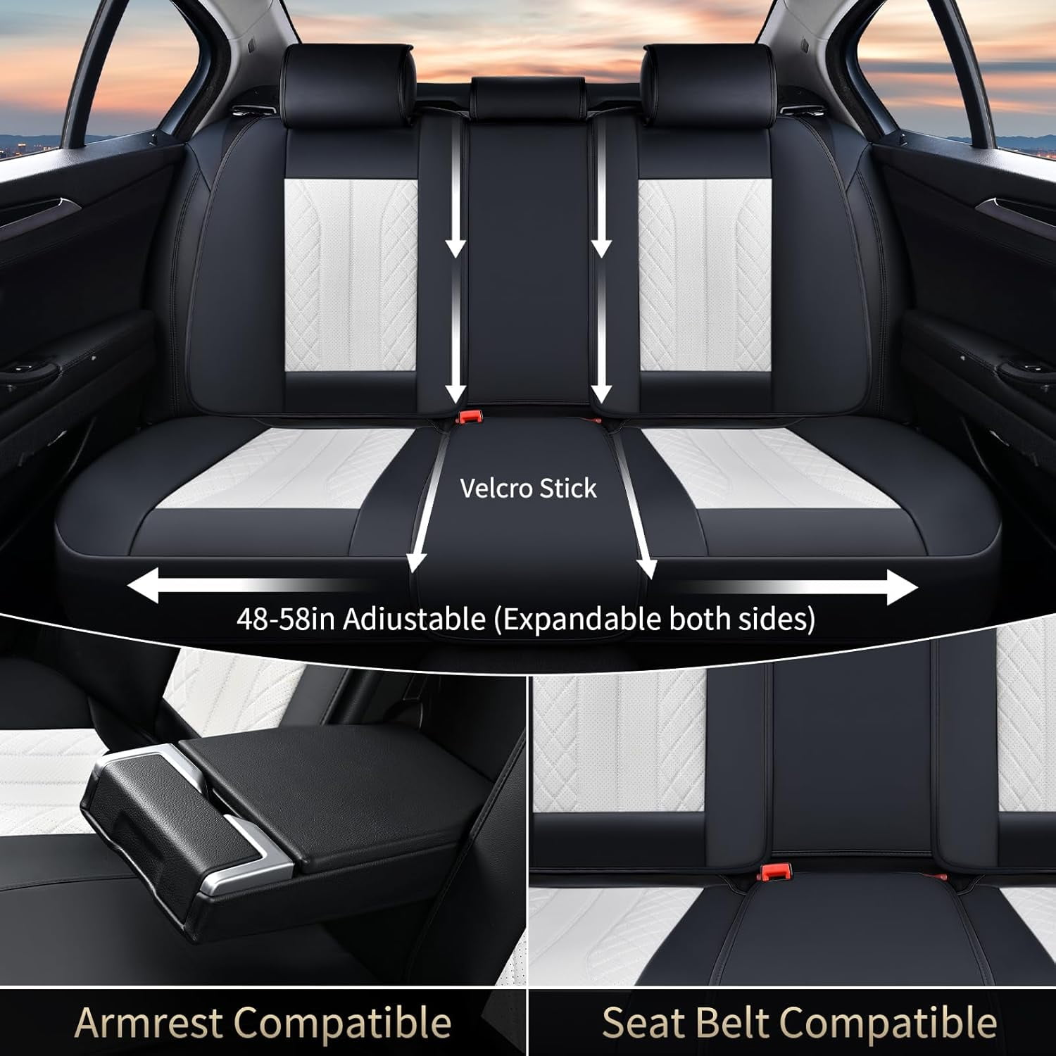 FLORICH Front Pair Car Seat Covers, Premium Faux Leather Seat Protectors, Breathable Material Cushions Universal Fit for Most Cars, Black & Withe