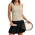 thumbnail image 6 of Split Open Back Tank Tops for Women Workout Athletic Gym Casual Crewneck Sleeveless Shirts Activewear Sports Gym Top Beige L, 6 of 8