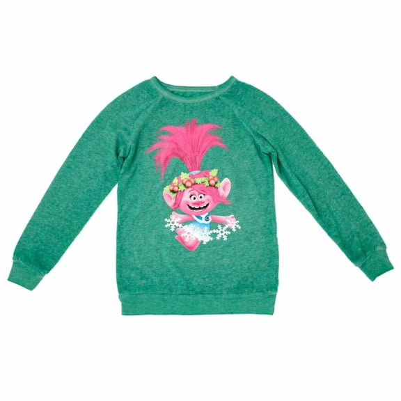 The Trolls Movie Girls Green Poppy Holiday Sweatshirt Shirt Medium (7-8)