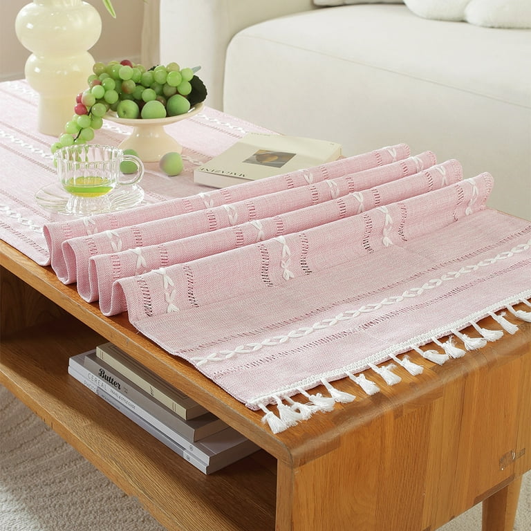 WCHUANG Coffee Table Cloth Table Cover with Pockets and Tassel Cotton Linen Rectangle Tablecloths Washer Dryer Fridge Top Dust Cover