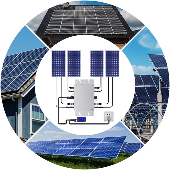 1200W Solar Grid Tie Micro Inverter, Waterproof IP65, with AC Data Monitoring Display LCD Screen, 110V Solar & Wind Power Inverter for 30V 36V Solar Panel