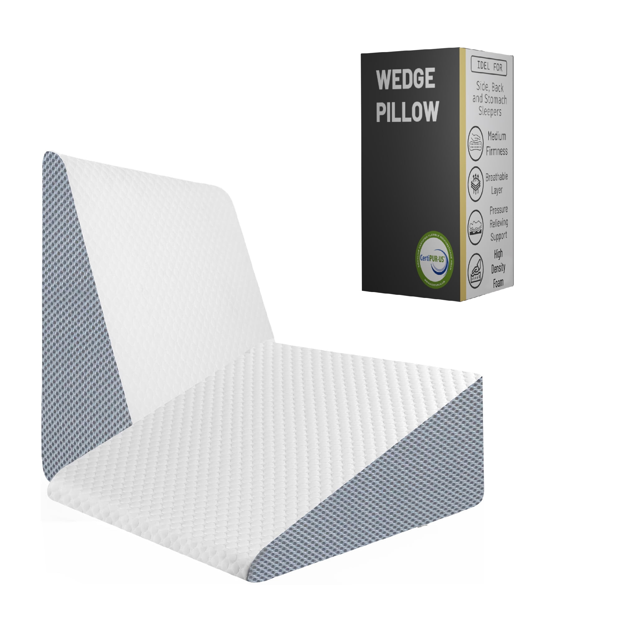Continental Sleep, 24-Inch Bed Wedge Pillow with High Density Foam, Stylish Chic Jacquard Cover, Wedge Pillow for Sleeping, Reading, Watching TV, White