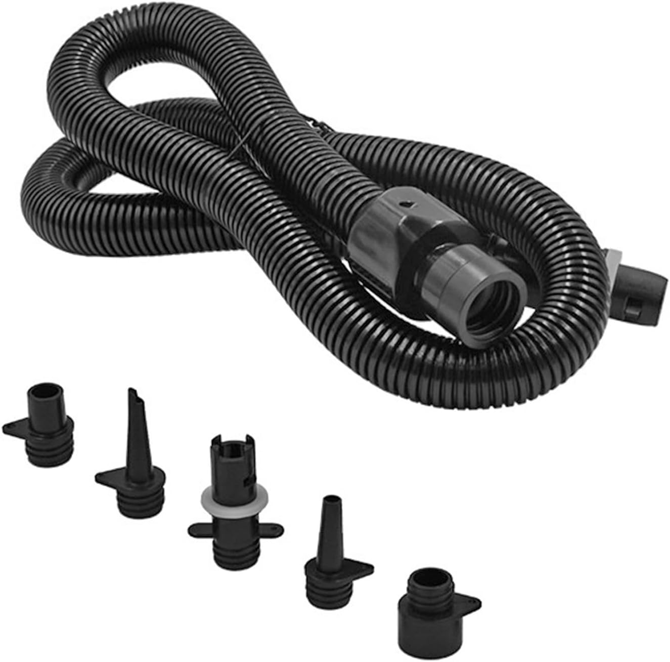 Inflatable Air Hose Nozzle Kit with 6 Sizes for Electric Air Pumps 20PSI, Compatible with HT-781 HT-782 HT-790 HT-792, for Kayak, Paddle Board, Boat, and Water Sports Accessories, Black 3.3ft