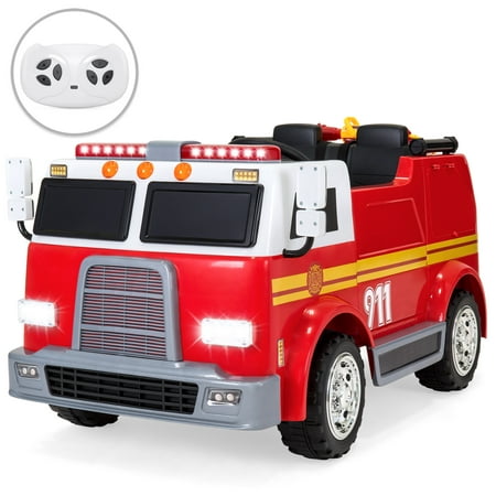 Best Choice Products 12V Kids Fire Engine Truck Ride On Toy Emergency Vehicle w/ 2.4MPH Max Speed, Remote Control, USB Port, 2 Speeds, Water Hose, LED Lights, Realistic Sounds, Intercom -
