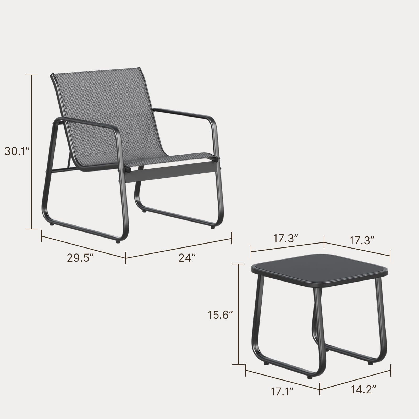 Patio Furniture Set, Aiho Outdoor Bistro Set with Glass Top Table, Textilene Patio Chairs Set for Poolside, Lawn, Gray