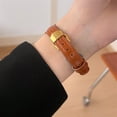 thumbnail image 4 of For Apple Watch Strap 41mm 40mm 38mm Premium Oil Wax Leather and Little Diamond Bling Replacement Band Compatible with iWatch Straps SE SE2 Series 9/8/7/6/5/4/3/2/1,Browngold, 4 of 6