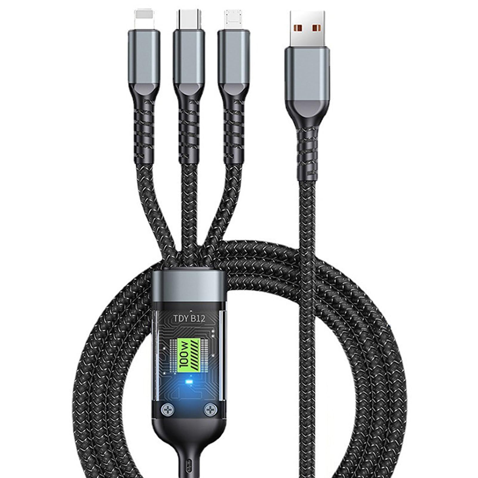 Multi Charging Cable for Universal Devices, Super Fast Charging 3A 3-in-1 Nylon Braided Cord Compatible with All Phone Models